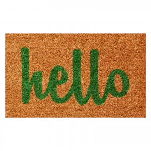Hello Doormat Natural/Green Script   550688550